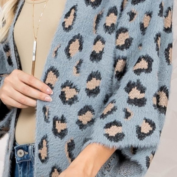 FIERCE DOLLZ Leopard Print Super Soft Fuzzy Cardig - Picture 7 of 7